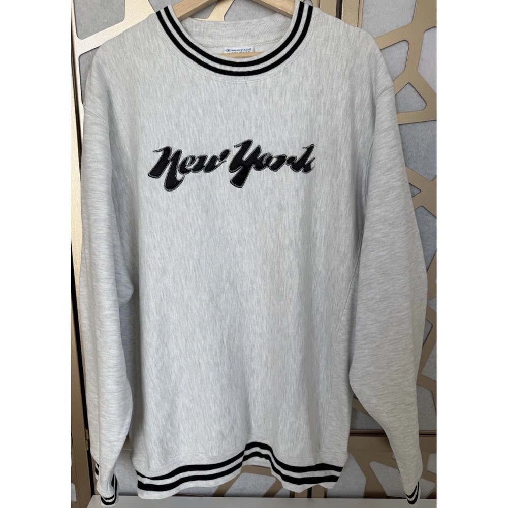 New Champion Reverse Weave Heather Gray Crewneck Sweatshirt New York NYC L Y2K